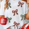 Online Dear-Lover Christmas Bowknot Graphic Cotton Blend T Shirt White