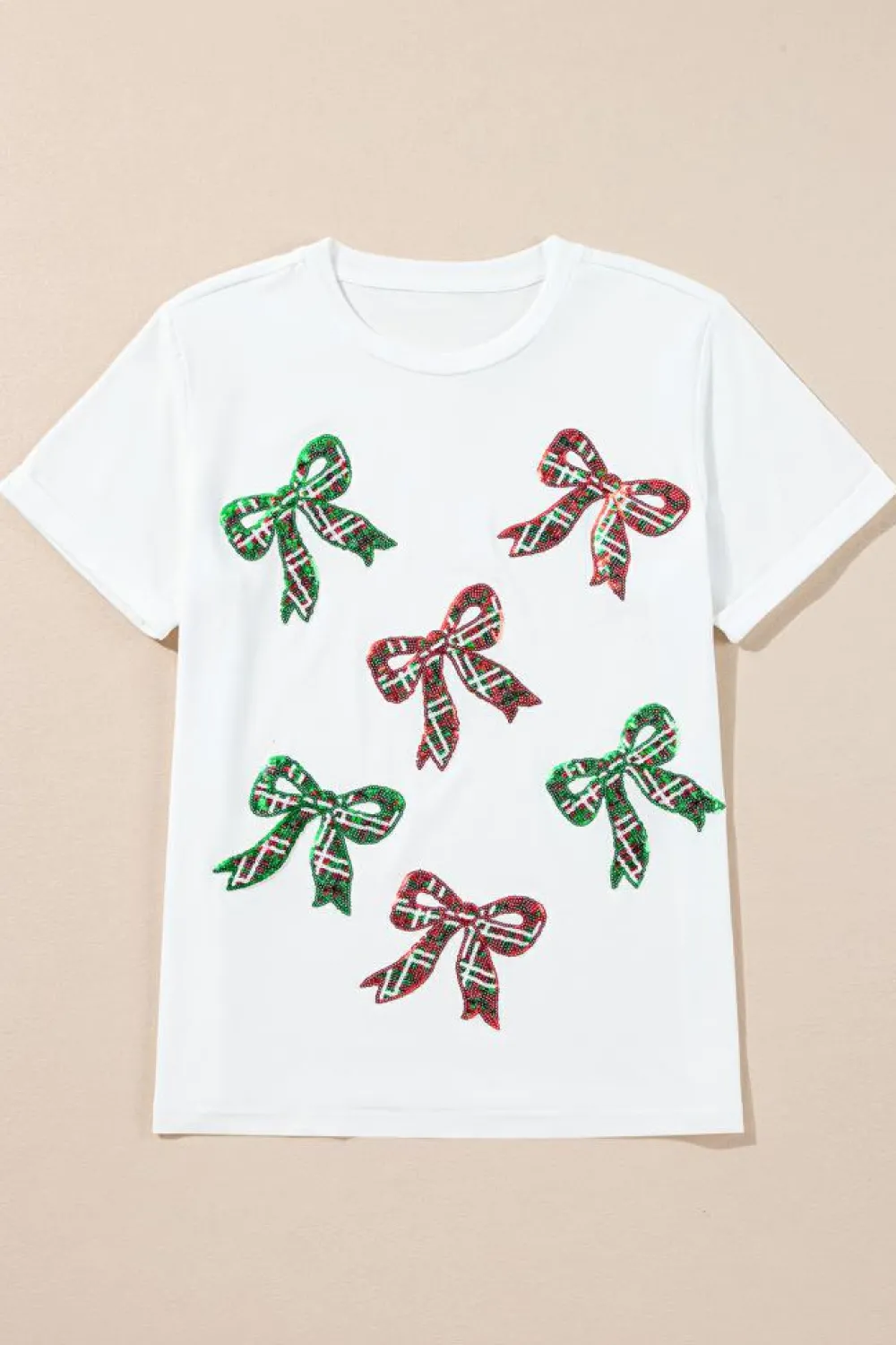 Online Dear-Lover Christmas Bowknot Graphic Cotton Blend T Shirt White