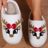Hot Dear-Lover Christmas Cartoon Pattern Plush Slippers White