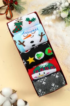 New Dear-Lover Christmas Cartoon Pattern 5 Pairs/Set Socks Set with Box White