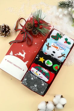 New Dear-Lover Christmas Cartoon Pattern 5 Pairs/Set Socks Set with Box White