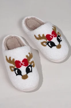 Hot Dear-Lover Christmas Cartoon Pattern Plush Slippers White