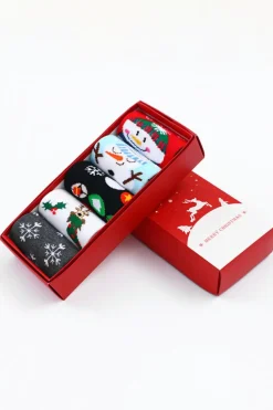 New Dear-Lover Christmas Cartoon Pattern 5 Pairs/Set Socks Set with Box White