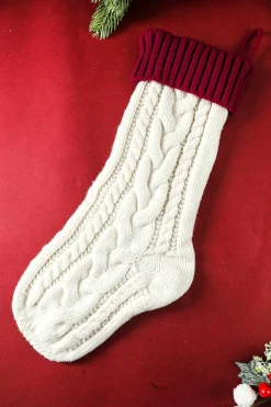 Discount Dear-Lover Christmas Color Block Hanging Stocking Home Decoration White
