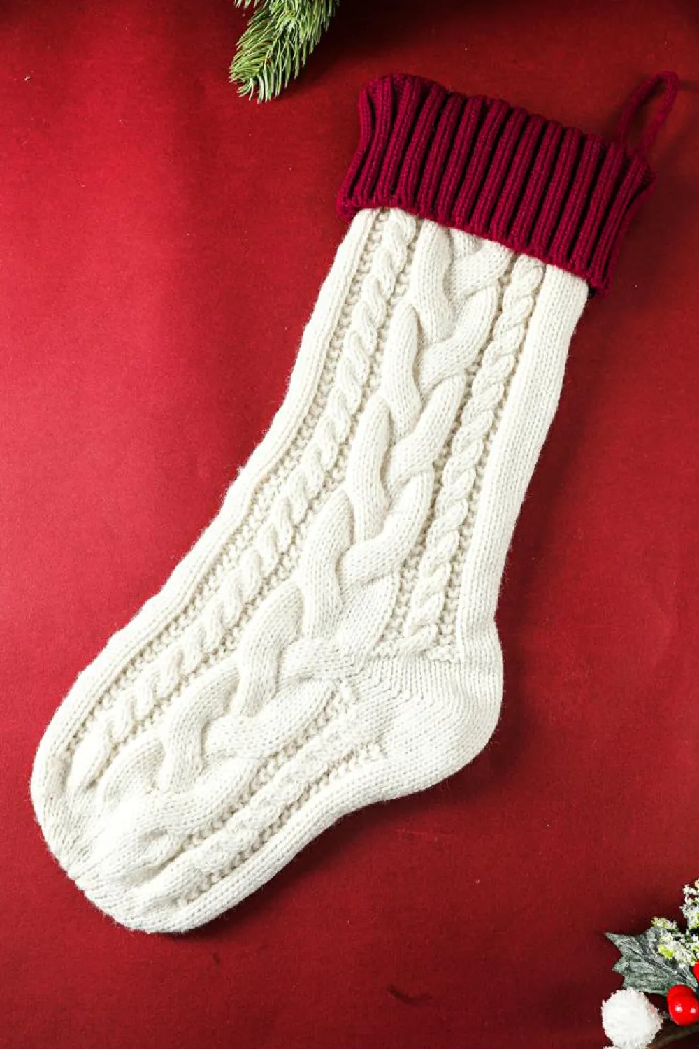 Discount Dear-Lover Christmas Color Block Hanging Stocking Home Decoration White
