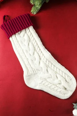 Discount Dear-Lover Christmas Color Block Hanging Stocking Home Decoration White
