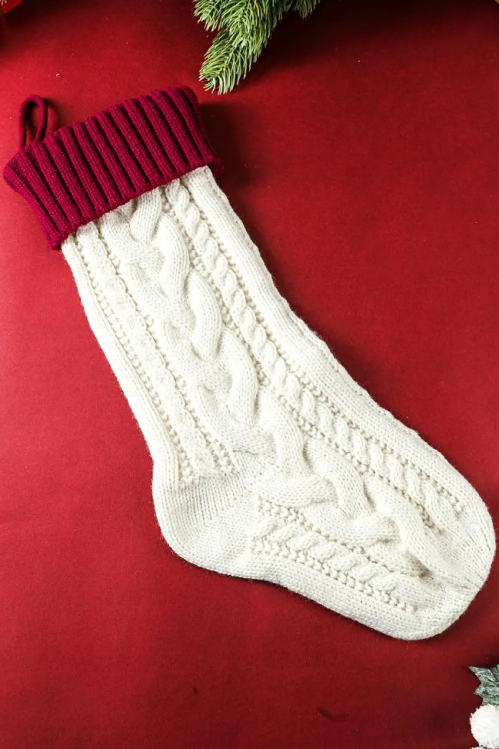 Discount Dear-Lover Christmas Color Block Hanging Stocking Home Decoration White