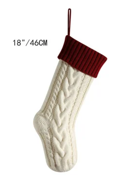 Discount Dear-Lover Christmas Color Block Hanging Stocking Home Decoration White
