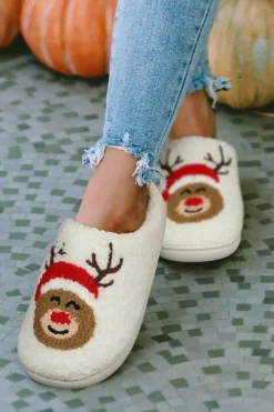 Outlet Dear-Lover Christmas Deer Home Indoor Plush Slippers White