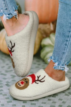 Outlet Dear-Lover Christmas Deer Home Indoor Plush Slippers White