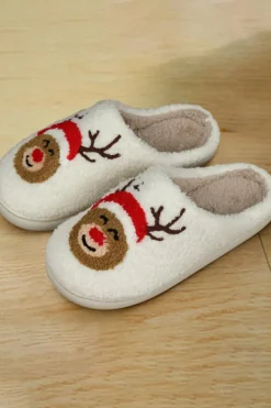 Outlet Dear-Lover Christmas Deer Home Indoor Plush Slippers White