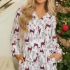 New Dear-Lover Christmas Deer Printed Shirt and Shorts Lounge Set White
