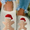 Best Dear-Lover Christmas Gingerbread Man Plush Home Slippers White