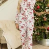New Dear-Lover Christmas Pattern Long Sleeve Shirt and Pants Pajama Set White