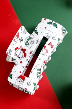 Outlet Dear-Lover Christmas Pattern Print Cut Out Hair Claw Clip White