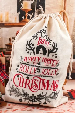 Clearance Dear-Lover Christmas Pattern Print Drawstring Large Gift Sack White