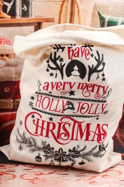Clearance Dear-Lover Christmas Pattern Print Drawstring Large Gift Sack White