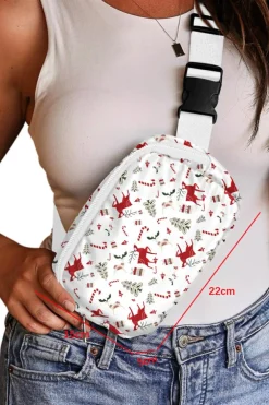 New Dear-Lover Christmas Pattern Print Buckle Wide Strap Crossbody Bag White