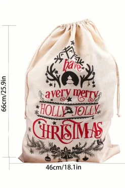 Clearance Dear-Lover Christmas Pattern Print Drawstring Large Gift Sack White