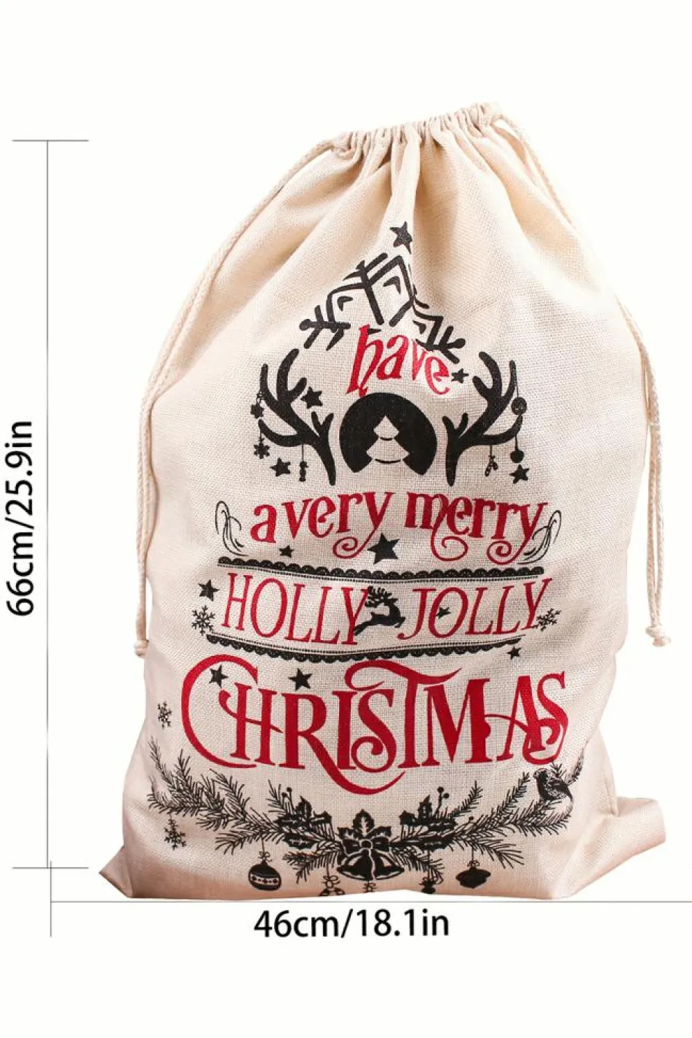 Clearance Dear-Lover Christmas Pattern Print Drawstring Large Gift Sack White