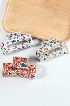 Outlet Dear-Lover Christmas Pattern Print Cut Out Hair Claw Clip White