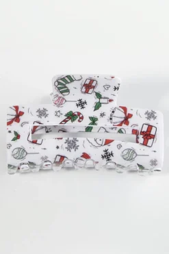 Outlet Dear-Lover Christmas Pattern Print Cut Out Hair Claw Clip White