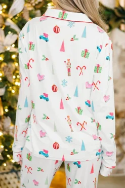 Outlet Dear-Lover Christmas Print Lapel Shirt and Pants Sleepwear White
