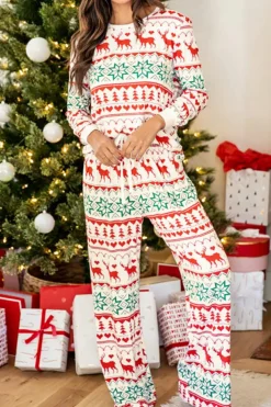 Best Dear-Lover Christmas Print Pullover and Pants Lounge Set White