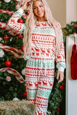 Best Dear-Lover Christmas Print Pullover and Pants Lounge Set White
