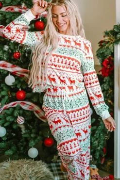 Best Dear-Lover Christmas Print Pullover and Pants Lounge Set White