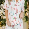 Best Dear-Lover Christmas Print Short Sleeve Shirt and Shorts Pajama Set White