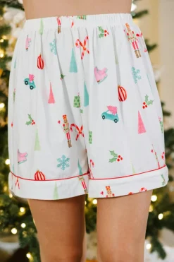 Best Dear-Lover Christmas Print Short Sleeve Shirt and Shorts Pajama Set White