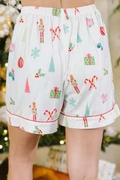 Best Dear-Lover Christmas Print Short Sleeve Shirt and Shorts Pajama Set White