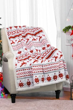 Hot Dear-Lover Christmas Reindeer Snowflake Printed Sherpa Blanket White