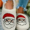 Outlet Dear-Lover Christmas Santa Clause Graphic Plush Slippers White