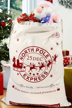 Clearance Dear-Lover Christmas Santa Claus Elk Letter Print Drawstring Gift Sack Bag White