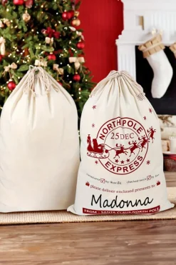 Clearance Dear-Lover Christmas Santa Claus Elk Letter Print Drawstring Gift Sack Bag White