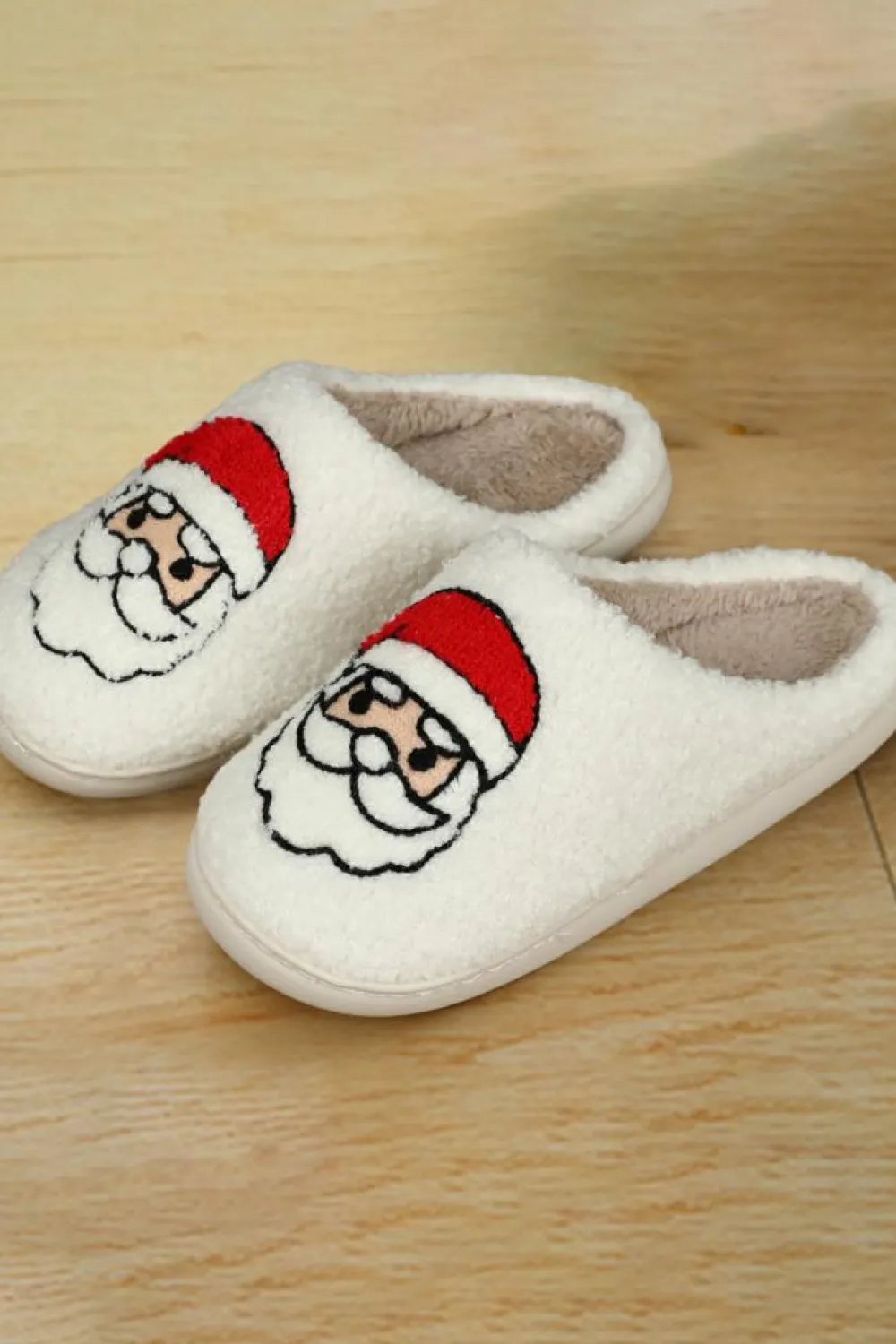 Outlet Dear-Lover Christmas Santa Clause Graphic Plush Slippers White