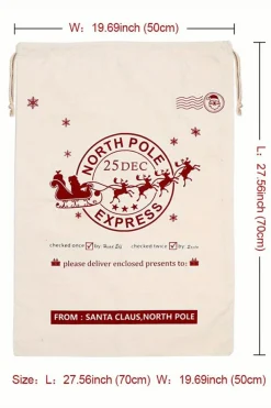 Clearance Dear-Lover Christmas Santa Claus Elk Letter Print Drawstring Gift Sack Bag White