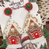 Clearance Dear-Lover Christmas Style House Beaded Stud Dangle Earrings White
