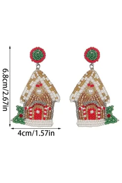 Clearance Dear-Lover Christmas Style House Beaded Stud Dangle Earrings White