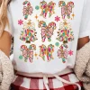 Clearance Dear-Lover Christmas Tree Bow Knot Print Round Neck T Shirt White