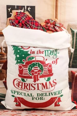 Outlet Dear-Lover Christmas Tree Truck Print Drawstring Large Gift Bag White