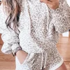 Fashion Dear-Lover Classic Leopard Hoodie and Shorts Set White