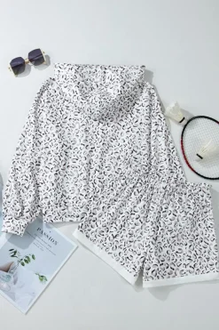 Fashion Dear-Lover Classic Leopard Hoodie and Shorts Set White