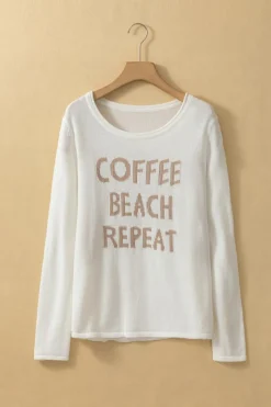Clearance Dear-Lover COFFEE BEACH REPEAT Graphic Sweater White