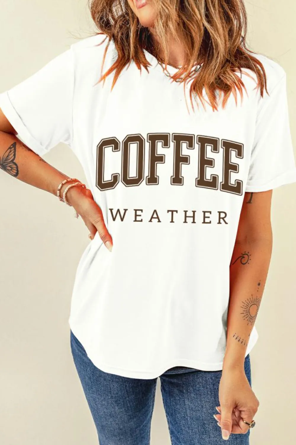 Online Dear-Lover COFFEE WEATHER Round Neck Graphic T Shirt White