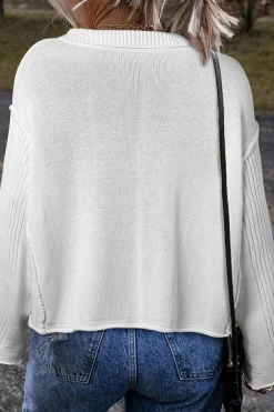 Best Dear-Lover Collared Button-up Loose Fit Casual Sweater White