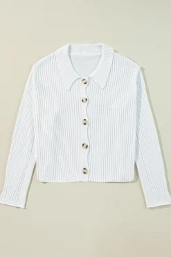 Best Dear-Lover Collared Button-up Loose Fit Casual Sweater White