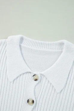 Best Dear-Lover Collared Button-up Loose Fit Casual Sweater White